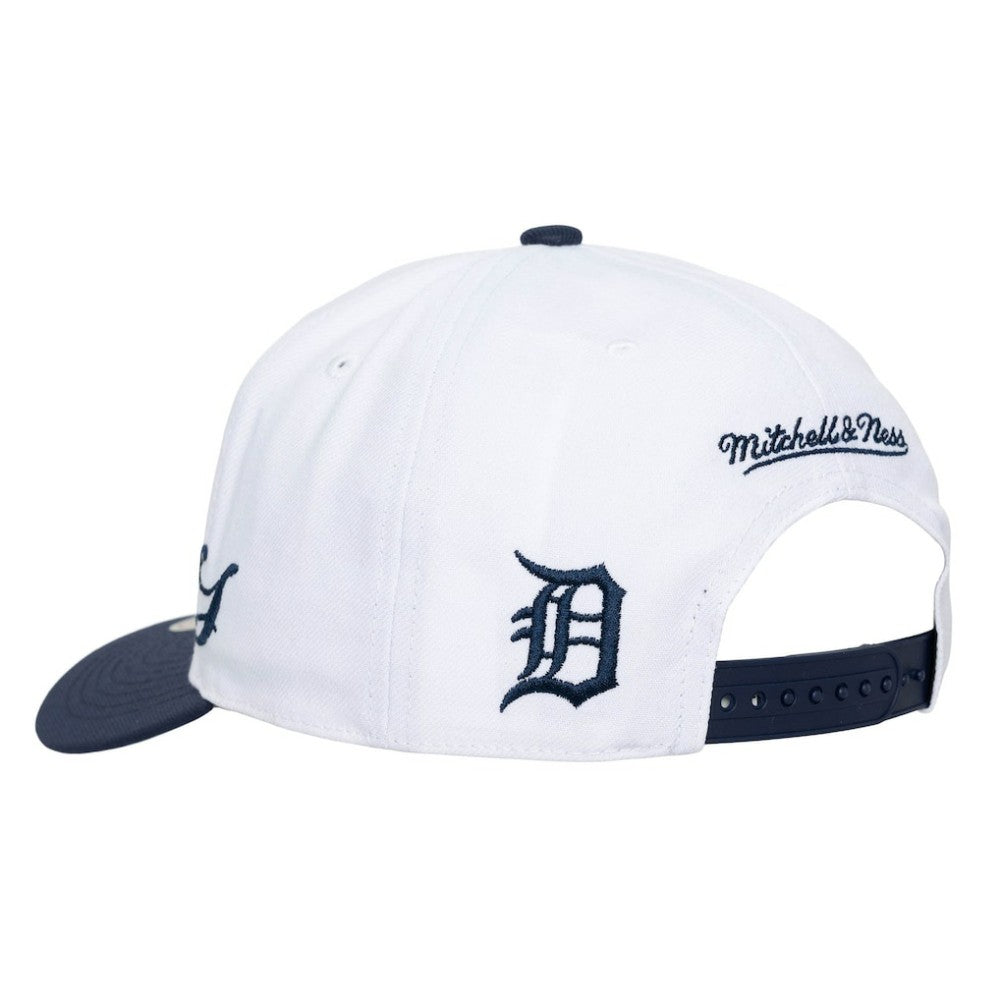 Detroit Tigers Unisex XL Script Pro Crown Snapback Hat - White/Navy | Mitchell & Ness