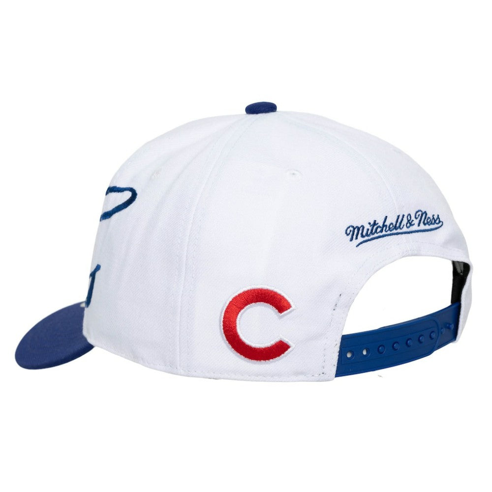 Chicago Cubs Unisex XL Script Pro Crown Snapback Hat - White/Royal | Mitchell & Ness