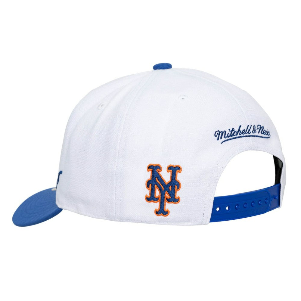 New York Mets Unisex XL Script Pro Crown Snapback Hat - White/Royal | Mitchell & Ness