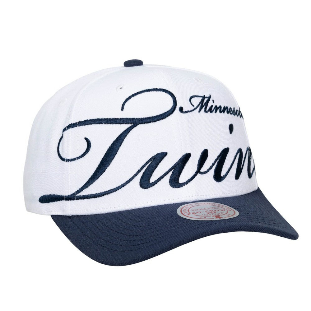 Minnesota Twins Unisex XL Script Pro Crown Adjustable Hat - White/Navy | Mitchell & Ness