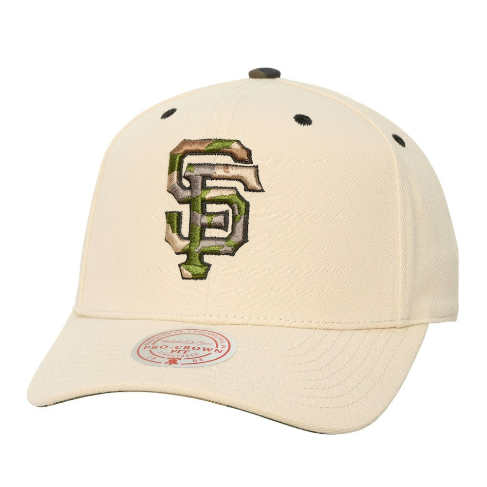 San Francisco Giants Unisex Camo Logo Pro Crown Snapback Hat - Cream | Mitchell & Ness