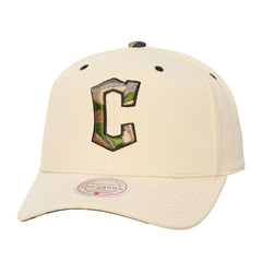 Cleveland Guardians Unisex Camo Logo Pro Crown Snapback Hat - Cream | Mitchell & Ness