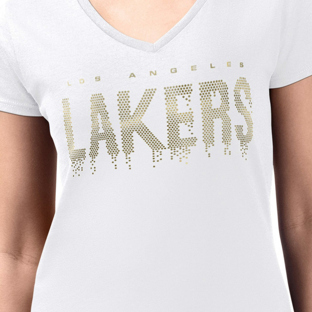 Los Angeles Lakers G-III 4Her by Carl Banks Women's Super-Slim-Fit Metallic Drop Lightweight V-Neck T-Shirt - White outlet