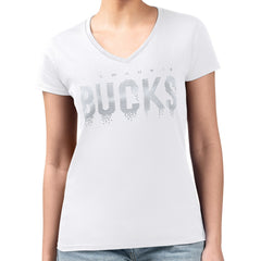 Milwaukee Bucks G-III 4Her by Carl Banks Women's Super-Slim-Fit Metallic Drop Lightweight V-Neck T-Shirt - White shop