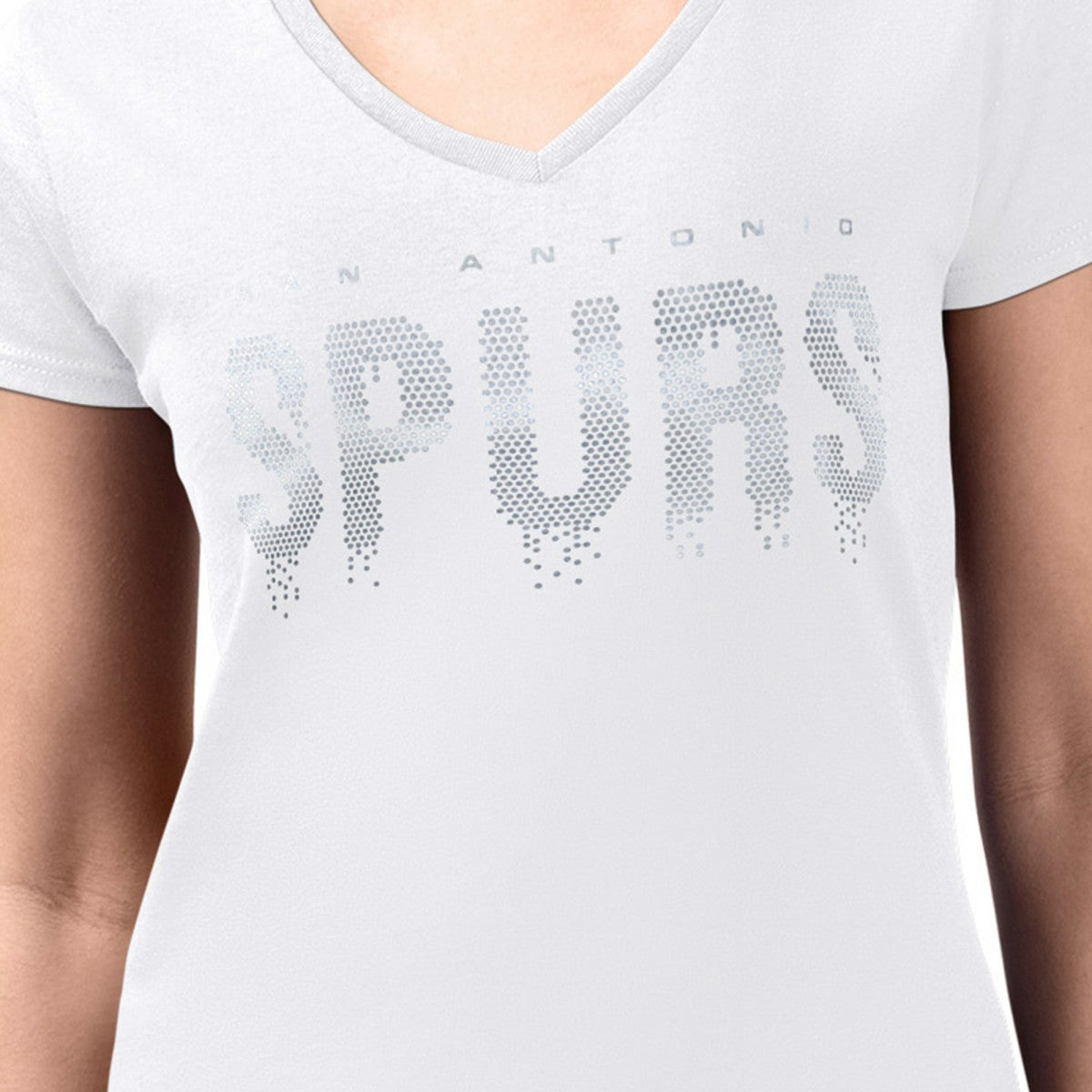 San Antonio Spurs G-III 4Her by Carl Banks Women's Super-Slim-Fit Metallic Drop Lightweight V-Neck T-Shirt - White cheap
