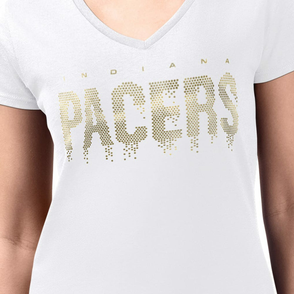 Indiana Pacers G-III 4Her by Carl Banks Women's Super-Slim-Fit Metallic Drop Lightweight V-Neck T-Shirt - White cheap