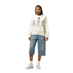 New York Mets Women's Premium Oversized Crewneck Sweatshirt - Cream | Mitchell & Ness