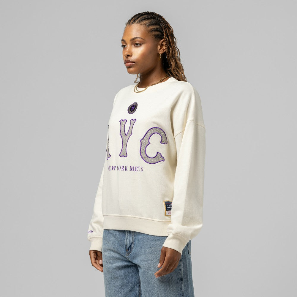 New York Mets Women's Premium Oversized Crewneck Sweatshirt - Cream | Mitchell & Ness