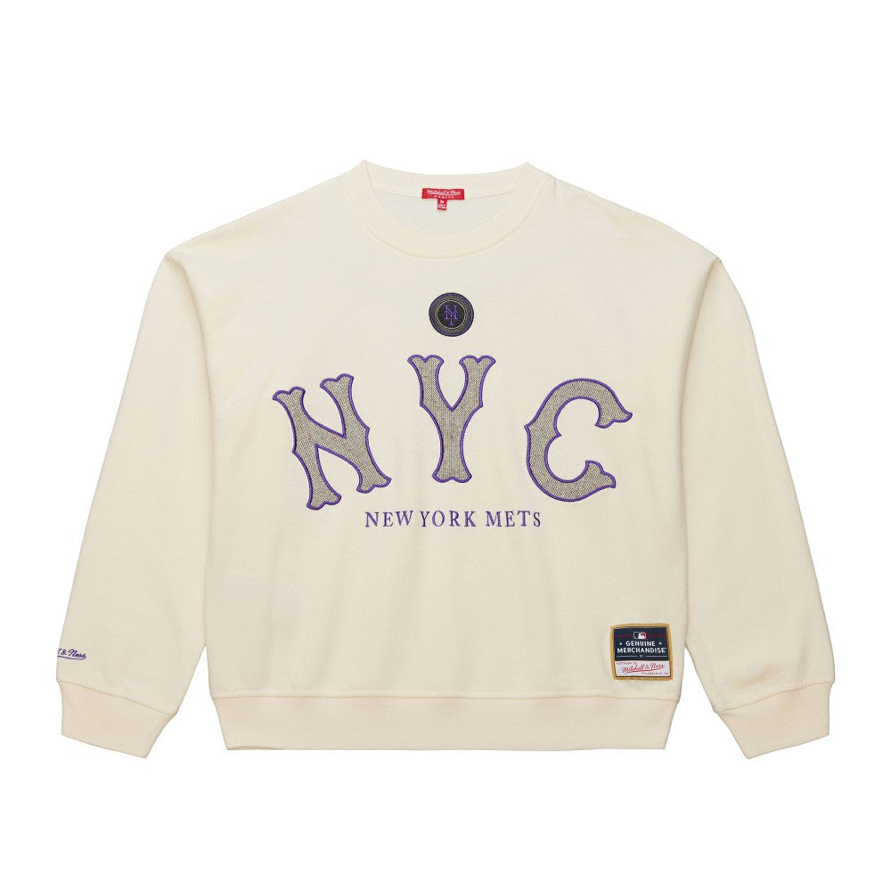New York Mets Women's Premium Oversized Crewneck Sweatshirt - Cream | Mitchell & Ness