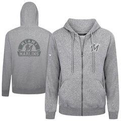 Miami Marlins Levelwear Podium Chenille Logo Full-Zip Hoodie - Heather Gray
