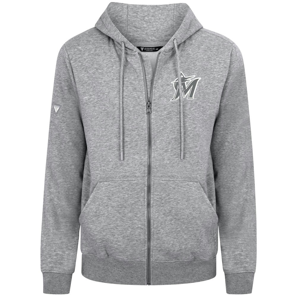 Miami Marlins Levelwear Podium Chenille Logo Full-Zip Hoodie - Heather Gray
