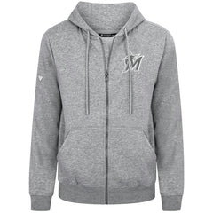 Miami Marlins Levelwear Podium Chenille Logo Full-Zip Hoodie - Heather Gray