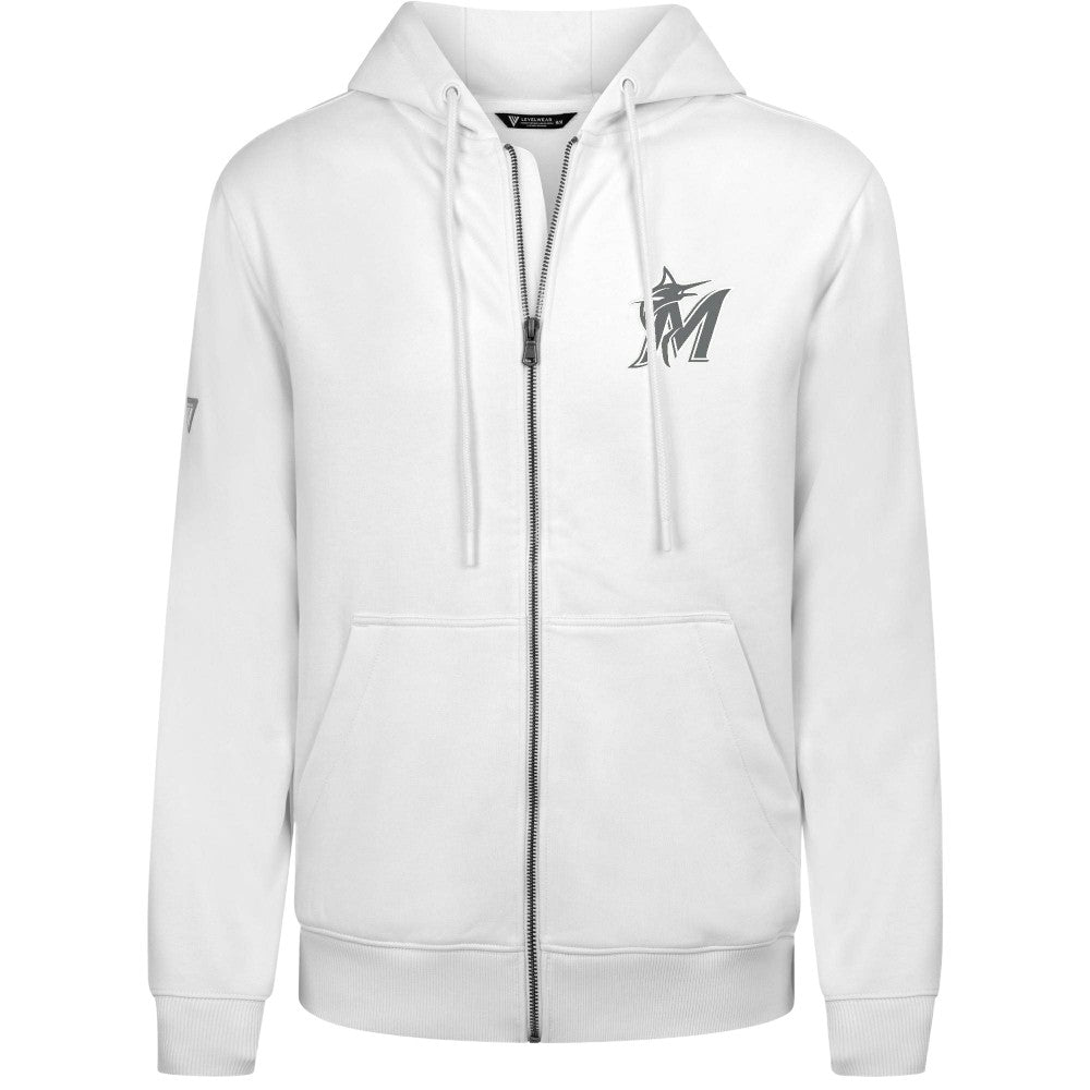 Miami Marlins Levelwear Podium Chenille Logo Full-Zip Hoodie - White