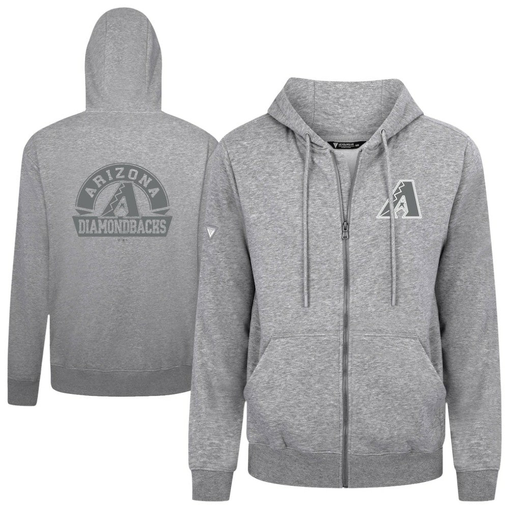 Arizona Diamondbacks Levelwear Podium Chenille Logo Full-Zip Hoodie - Heather Gray