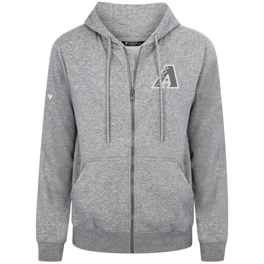Arizona Diamondbacks Levelwear Podium Chenille Logo Full-Zip Hoodie - Heather Gray