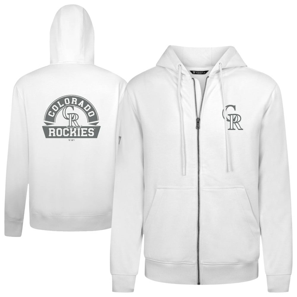 Colorado Rockies Levelwear Podium Chenille Logo Full-Zip Hoodie - White