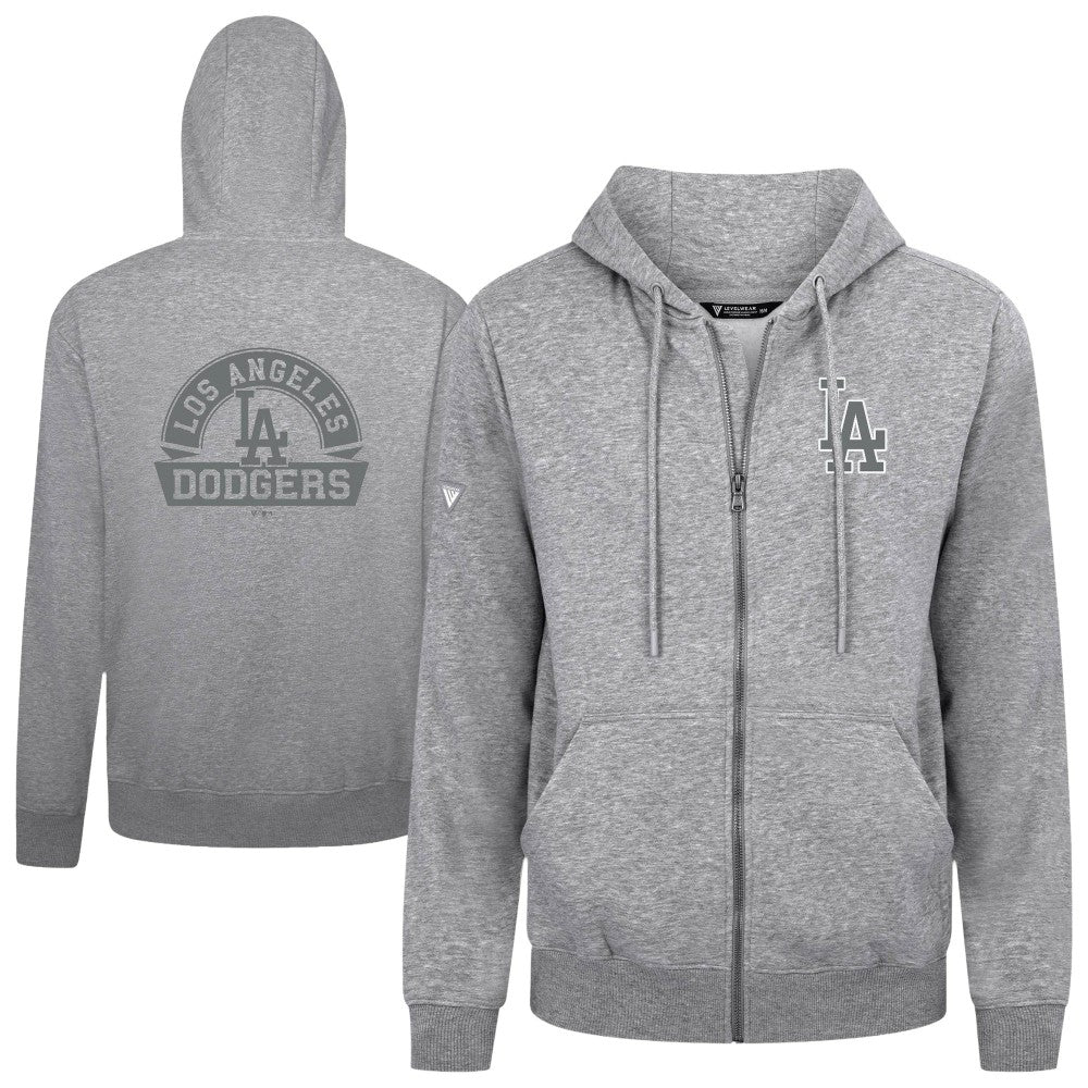 Los Angeles Dodgers Levelwear Podium Chenille Logo Full-Zip Hoodie - Heather Gray