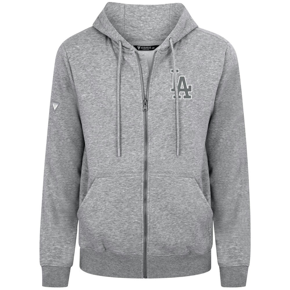 Los Angeles Dodgers Levelwear Podium Chenille Logo Full-Zip Hoodie - Heather Gray