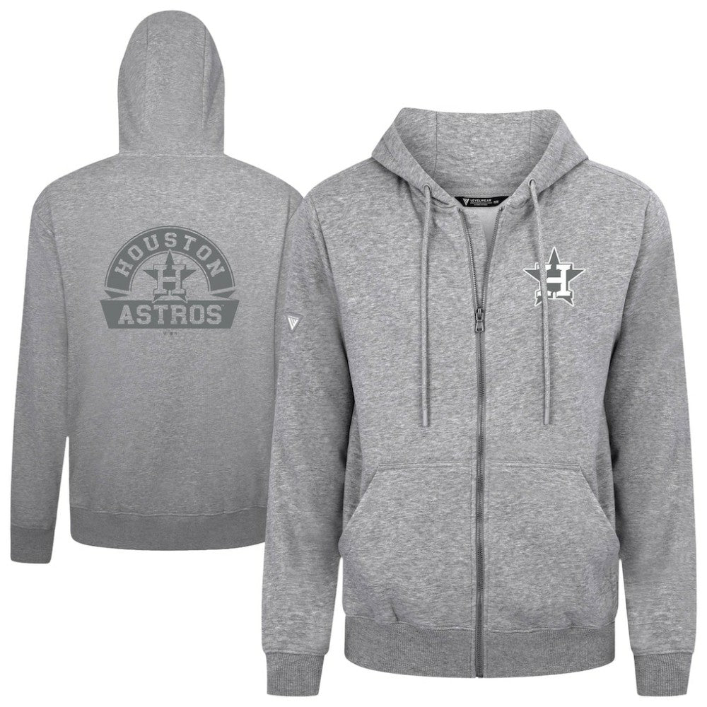 Houston Astros Levelwear Podium Chenille Logo Full-Zip Hoodie - Heather Gray