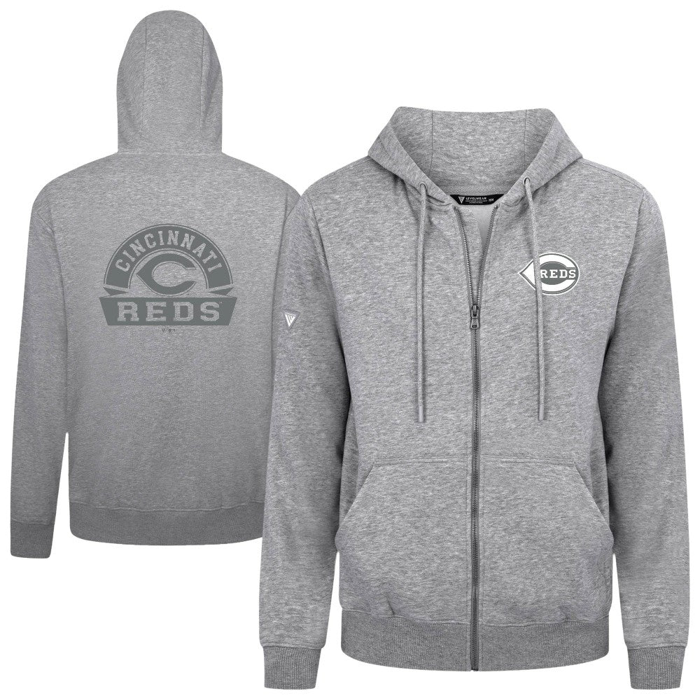Cincinnati Reds Levelwear Podium Banner Arch Full-Zip Hoodie - Heather Gray
