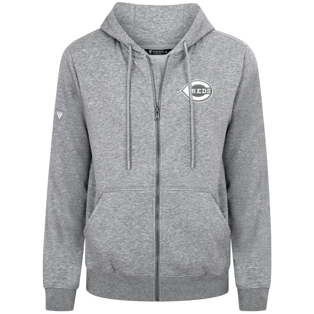 Cincinnati Reds Levelwear Podium Banner Arch Full-Zip Hoodie - Heather Gray