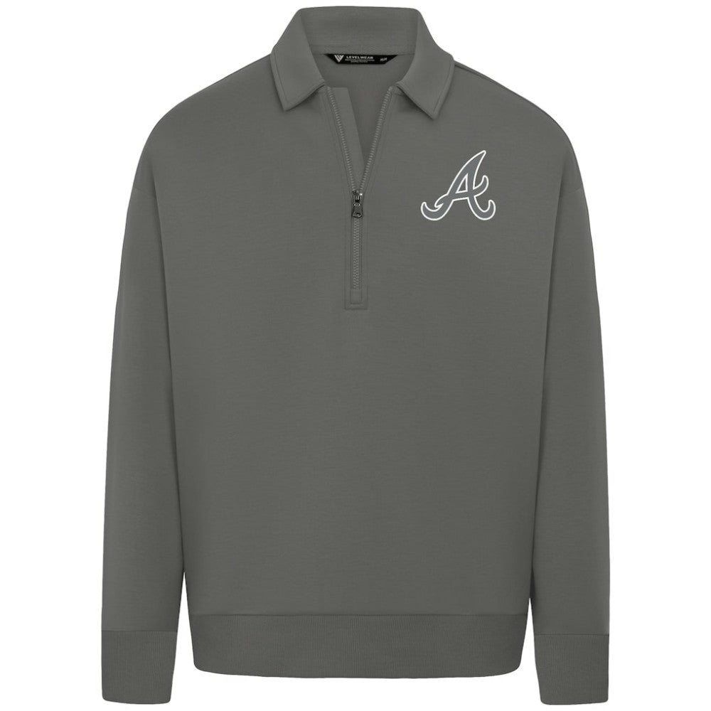 Atlanta Braves Levelwear Luxe Signature Quarter-Zip Chenille Logo Tri-Blend Sweatshirt - Gray
