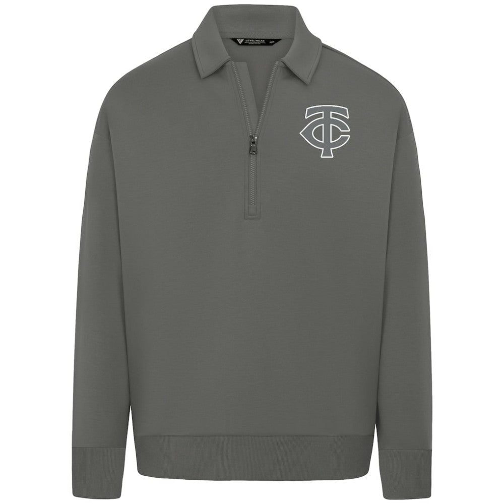 Minnesota Twins Levelwear Luxe Signature Quarter-Zip Chenille Logo Tri-Blend Sweatshirt - Gray