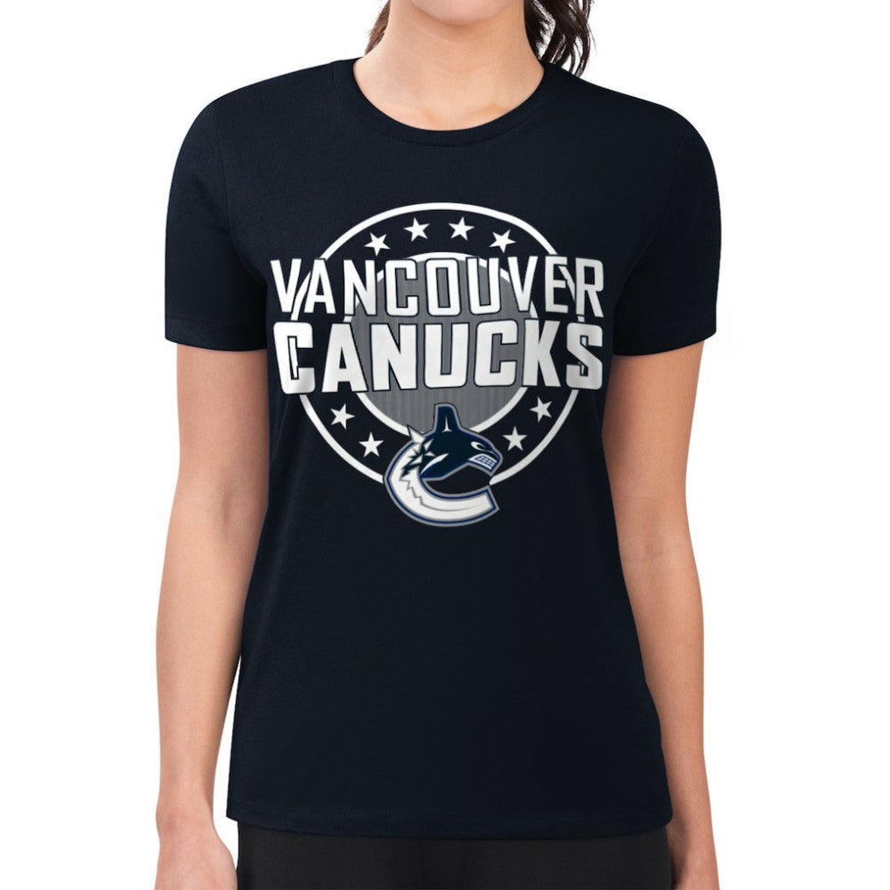 Vancouver Canucks G-III 4Her by Carl Banks Women's Super-Slim Lightweight Pinstripe Circle Graphic T-Shirt