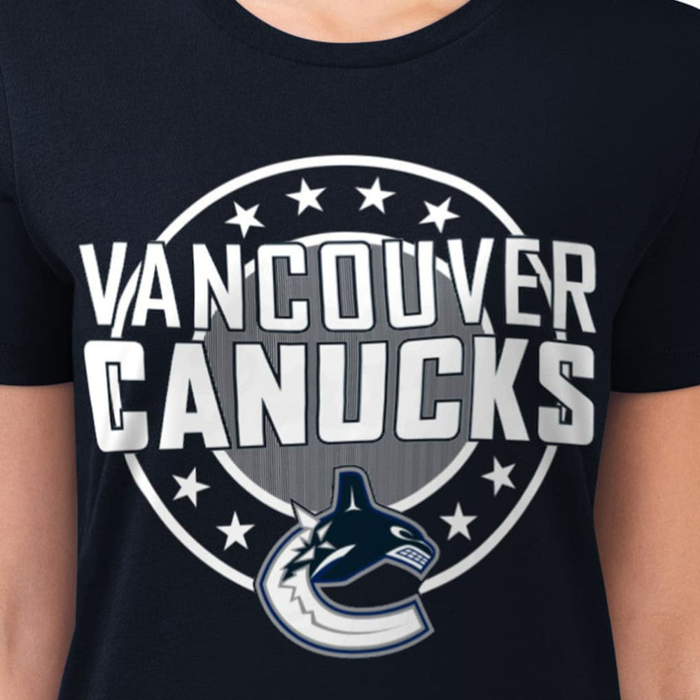 Vancouver Canucks G-III 4Her by Carl Banks Women's Super-Slim Lightweight Pinstripe Circle Graphic T-Shirt