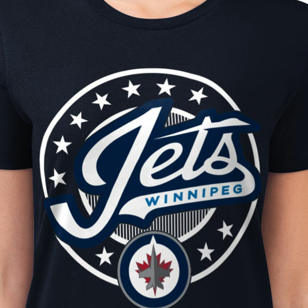 Winnipeg Jets G-III 4Her by Carl Banks Women's Super-Slim Lightweight Pinstripe Circle Graphic T-Shirt