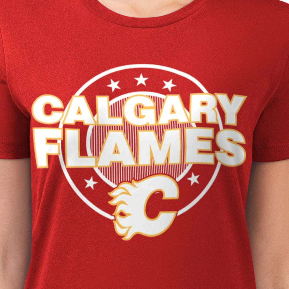 Calgary Flames G-III 4Her by Carl Banks Women's Super-Slim Lightweight Pinstripe Circle Graphic T-Shirt