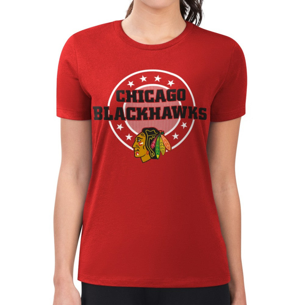 Chicago Blackhawks G-III 4Her by Carl Banks Women's Super-Slim Lightweight Pinstripe Circle Graphic T-Shirt