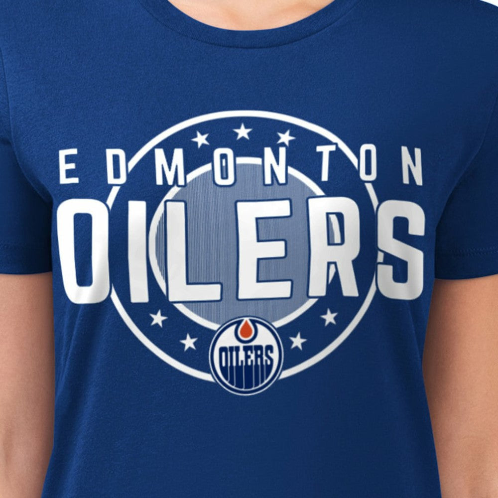 Edmonton Oilers G-III 4Her by Carl Banks Women's Super-Slim Lightweight Pinstripe Circle Graphic T-Shirt