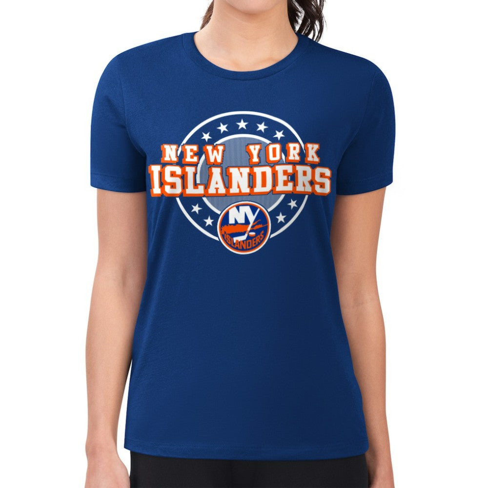 New York Islanders G-III 4Her by Carl Banks Women's Super-Slim Lightweight Pinstripe Circle Graphic T-Shirt