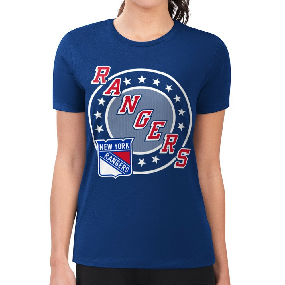 New York Rangers G-III 4Her by Carl Banks Women's Super-Slim Lightweight Pinstripe Circle Graphic T-Shirt