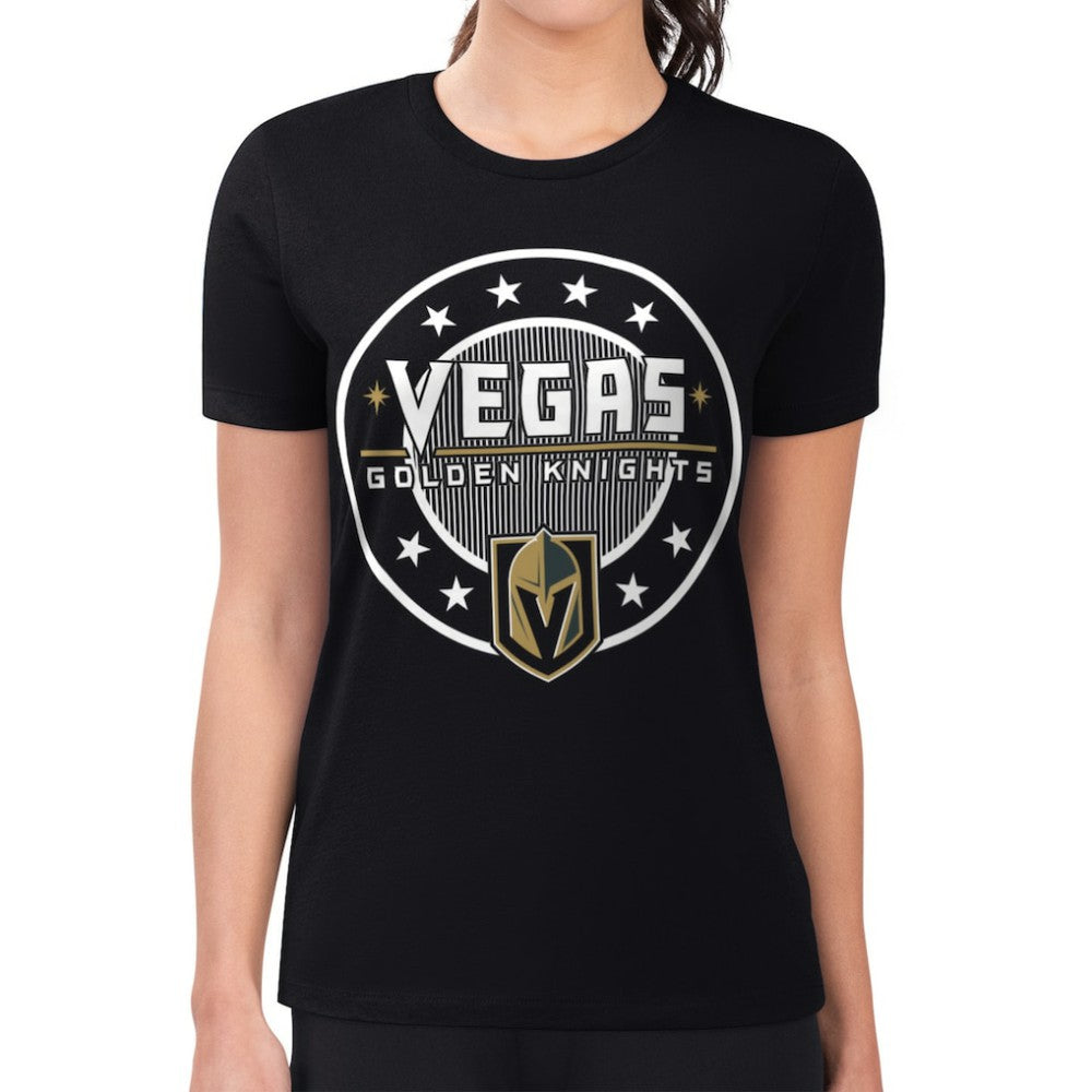 Vegas Golden Knights G-III 4Her by Carl Banks Women's Super-Slim Lightweight Pinstripe Circle Graphic T-Shirt