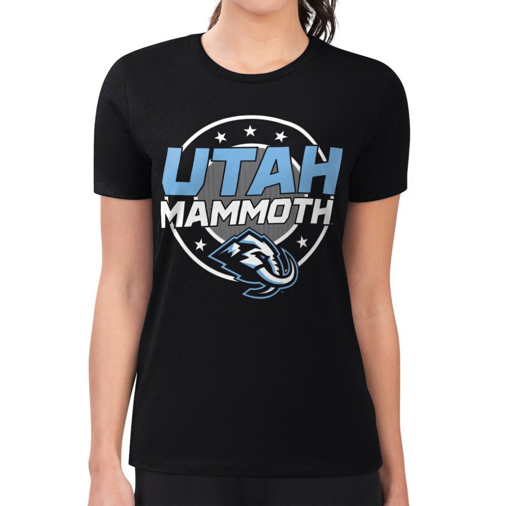 Utah Mammoth G-III 4Her by Carl Banks Women's Super-Slim Lightweight Pinstripe Circle Graphic T-Shirt
