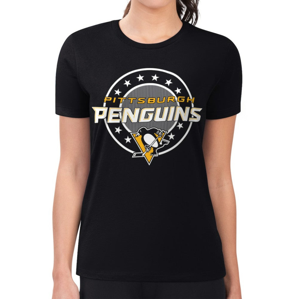 Pittsburgh Penguins G-III 4Her by Carl Banks Women's Super-Slim Lightweight Pinstripe Circle Graphic T-Shirt