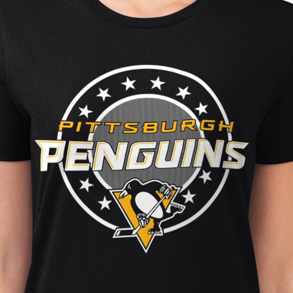 Pittsburgh Penguins G-III 4Her by Carl Banks Women's Super-Slim Lightweight Pinstripe Circle Graphic T-Shirt