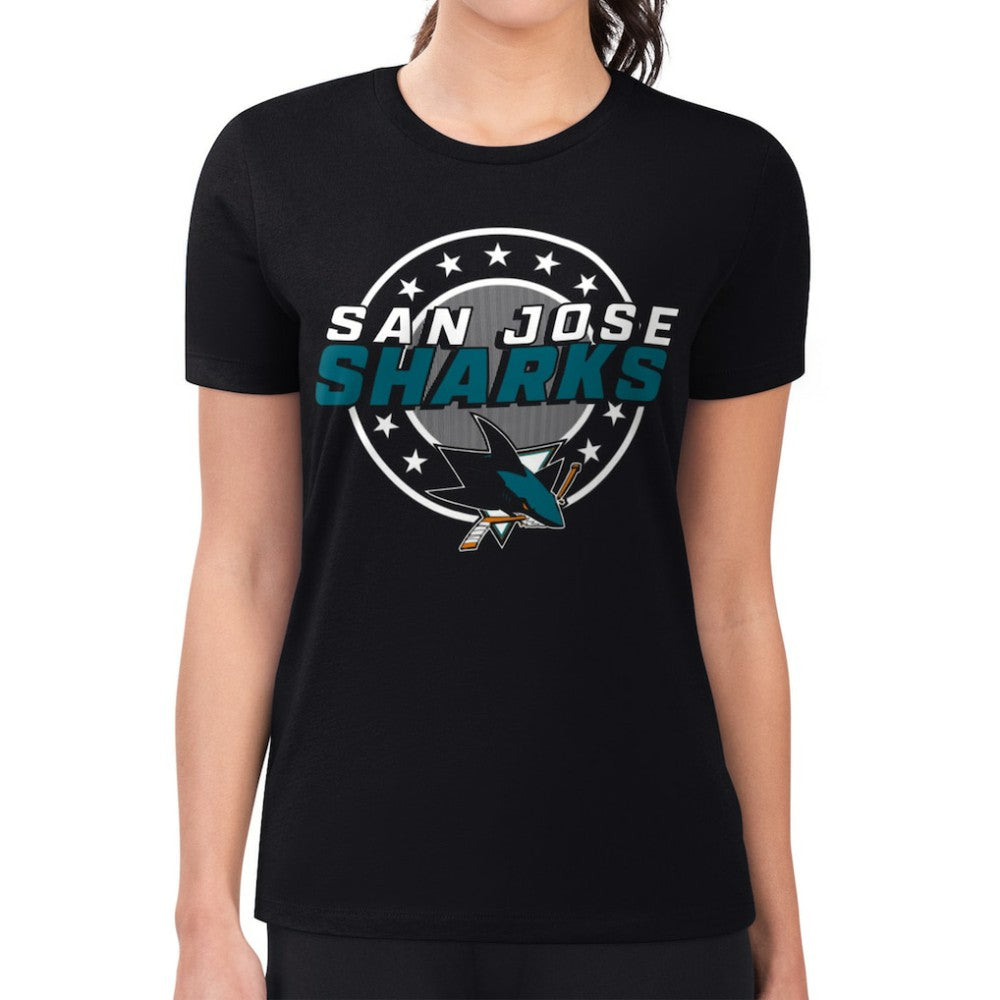 San Jose Sharks G-III 4Her by Carl Banks Women's Super-Slim Lightweight Pinstripe Circle Graphic T-Shirt