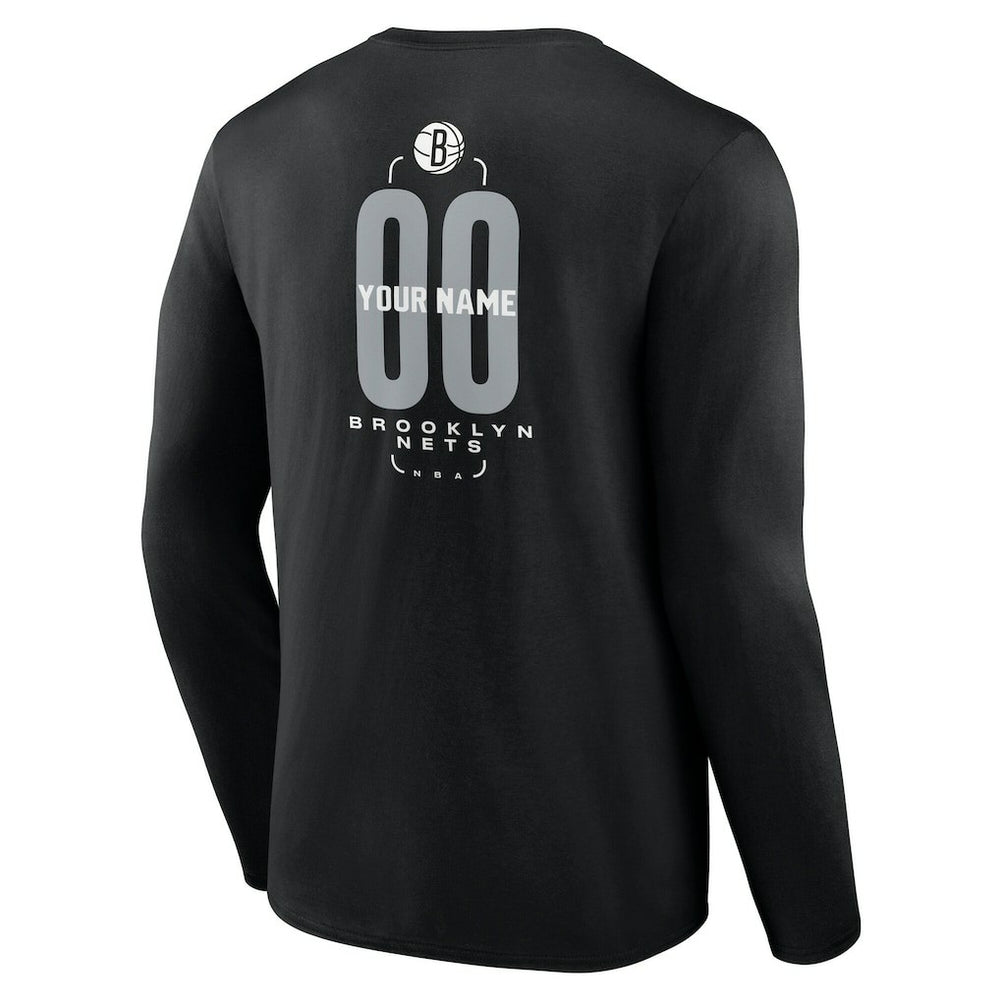 Brooklyn Nets Center Court Name & Number Custom Long Sleeve T-Shirt - Black on sale