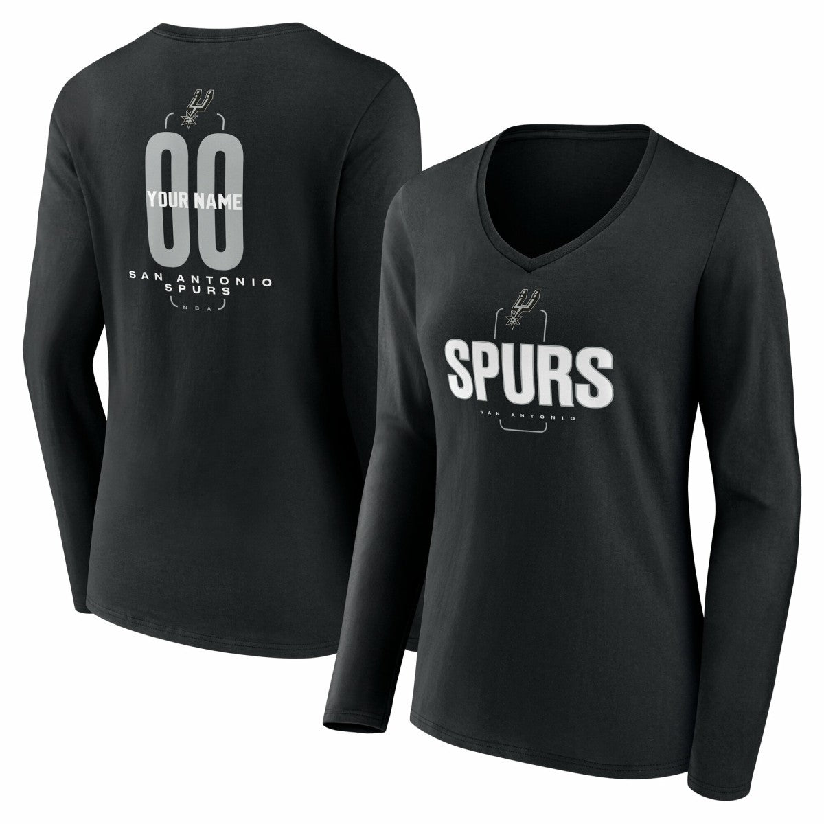 San Antonio Spurs Women's Center Court Name & Number Custom Long Sleeve V-Neck T-Shirt - Black on sale