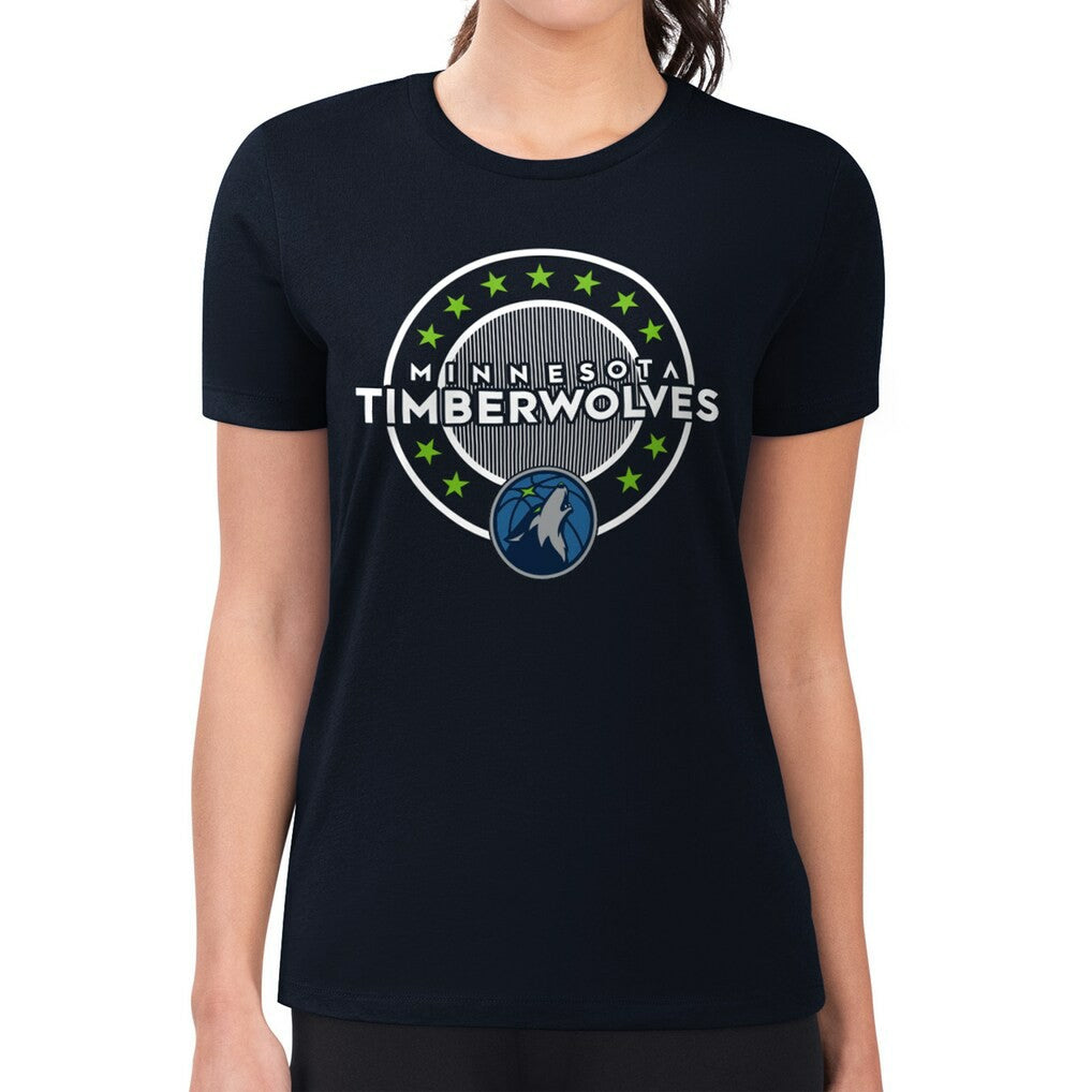 Minnesota Timberwolves G-III 4Her by Carl Banks Women's Super-Slim Lightweight Pinstripe Circle Graphic T-Shirt - Navy online