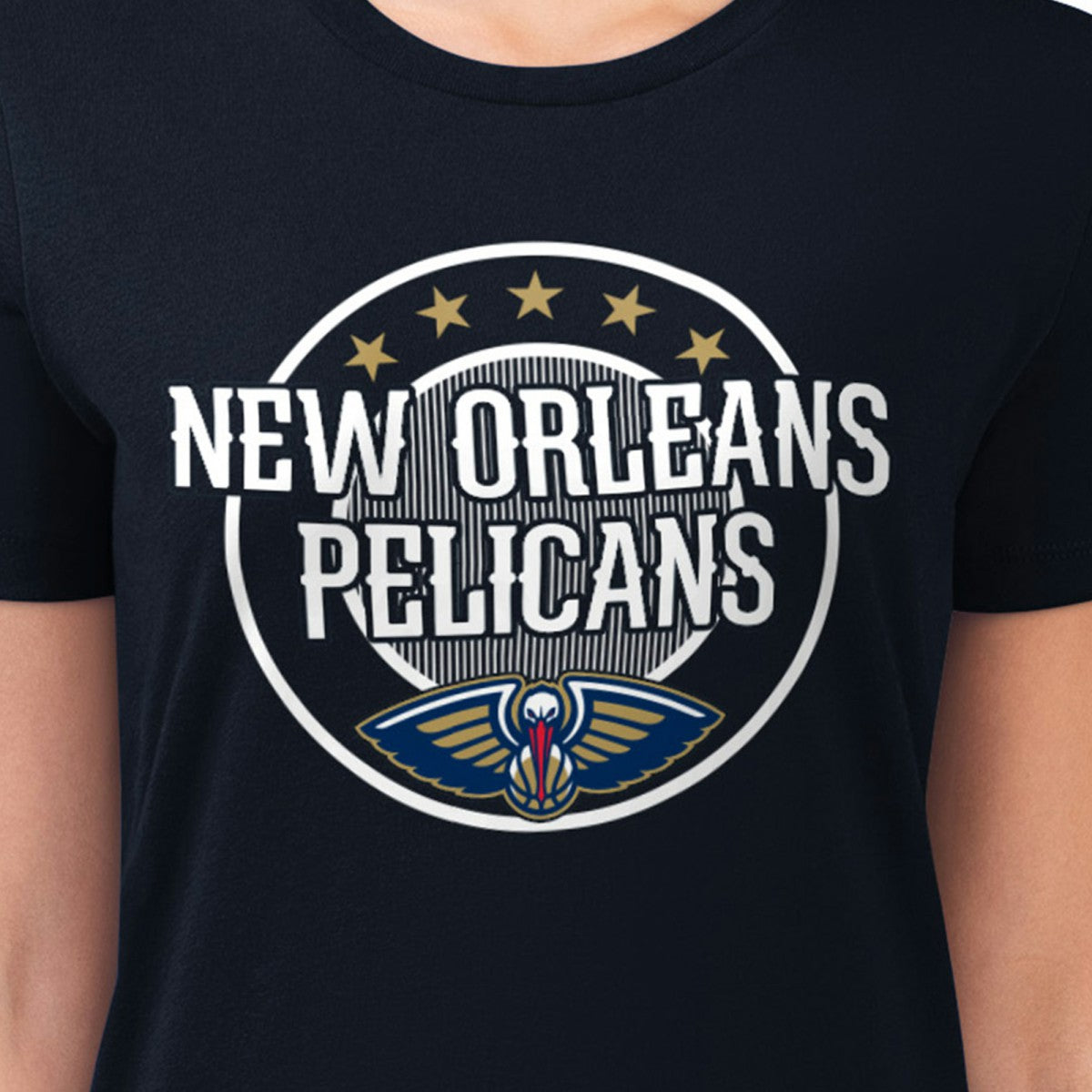 New Orleans Pelicans G-III 4Her by Carl Banks Women's Super-Slim Lightweight Pinstripe Circle Graphic T-Shirt - Navy on sale
