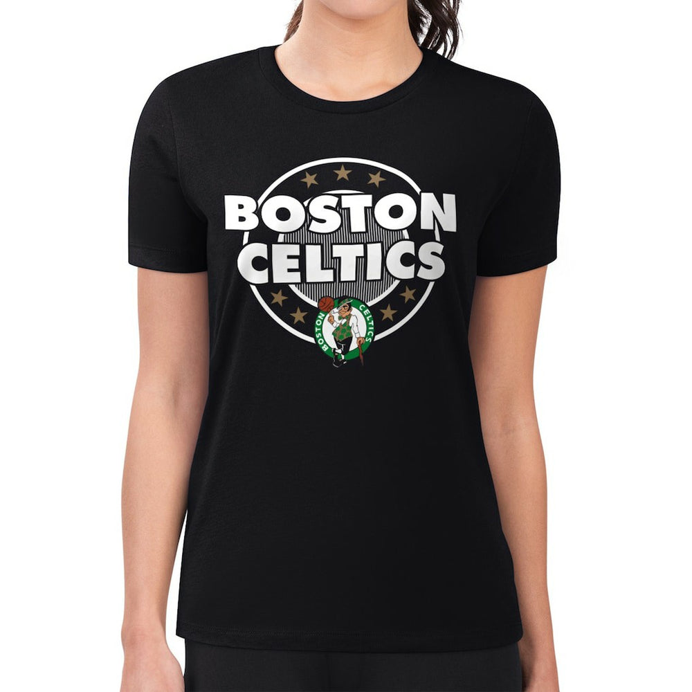 Boston Celtics G-III 4Her by Carl Banks Women's Super-Slim Lightweight Pinstripe Circle Graphic T-Shirt - Black on sale