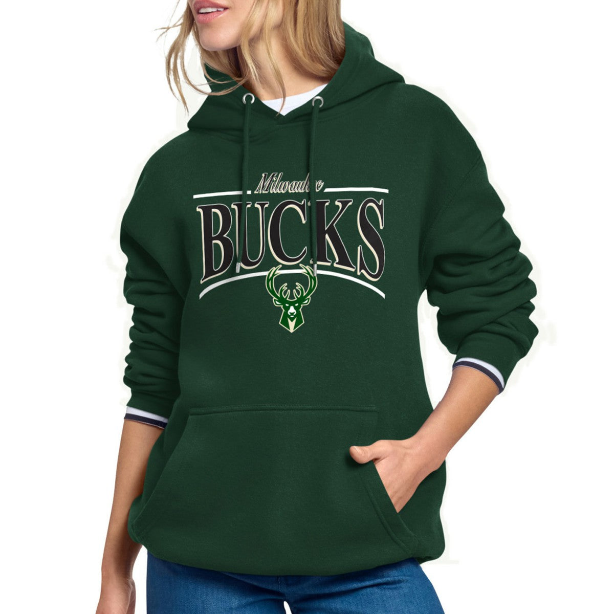 Milwaukee Bucks Starter Women's Arch Stripe Fleece Hoodie - Hunter Green discount