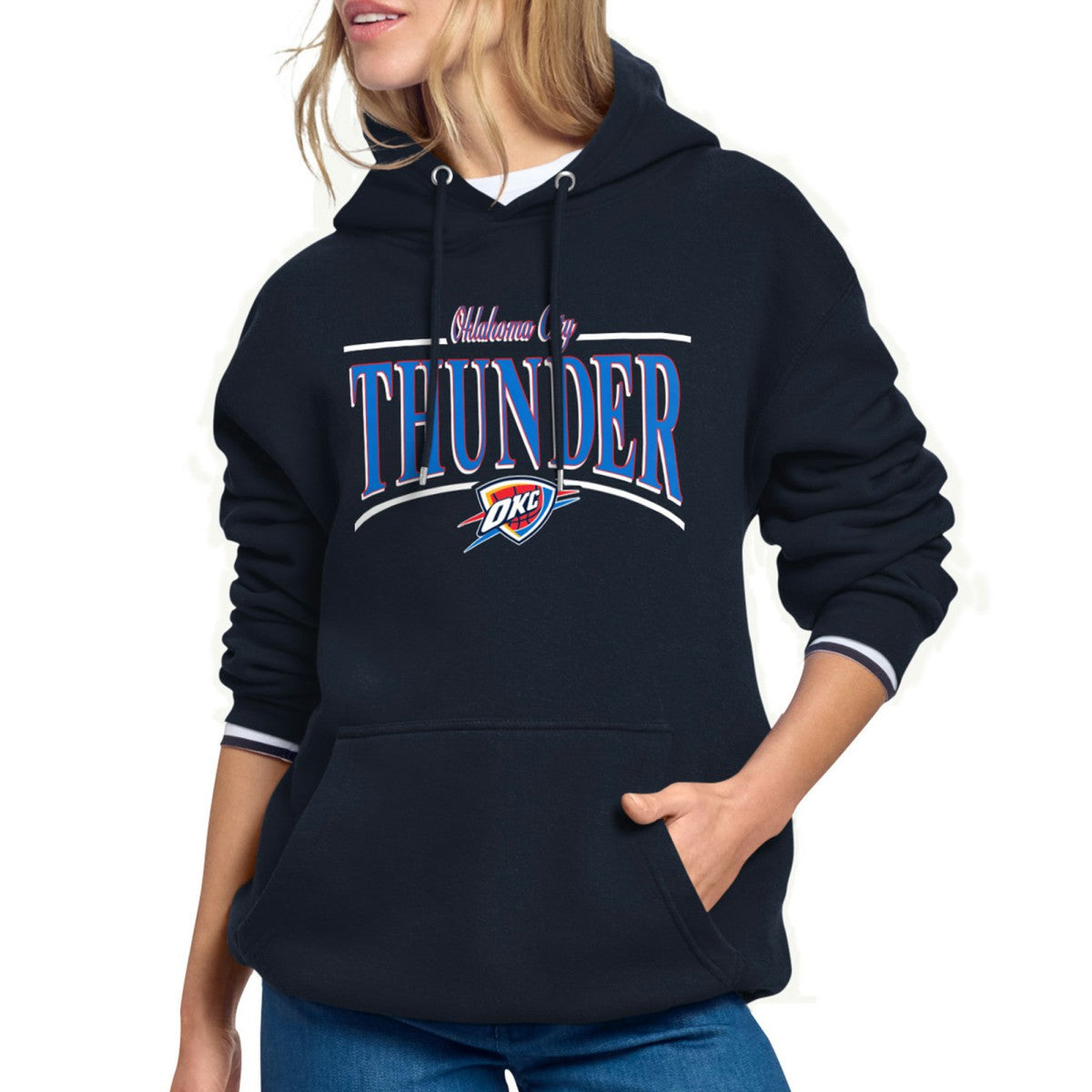 Oklahoma City Thunder Starter Women's Arch Stripe Fleece Hoodie - Navy sale