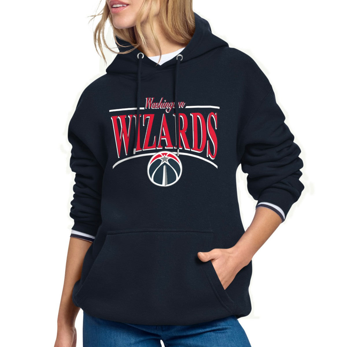Washington Wizards Starter Women's Arch Stripe Fleece Hoodie - Navy on sale