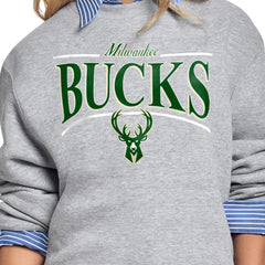 Milwaukee Bucks Starter Women's Arch Stripe Fleece Crewneck Sweatshirt - Gray on sale