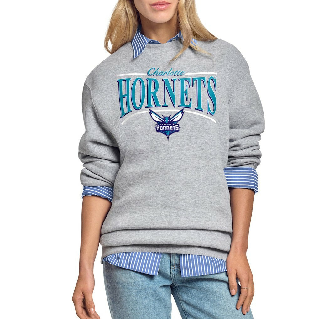 Charlotte Hornets Starter Women's Arch Stripe Fleece Crewneck Sweatshirt - Gray for sale